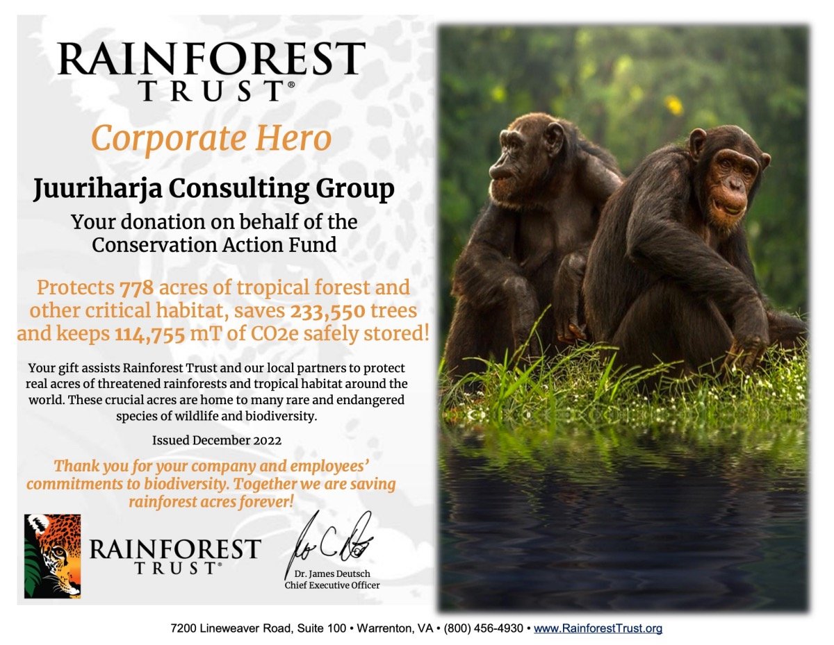 JCG Rainforest Trust certificate 1200